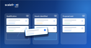 A deal moving between stages on a sales pipeline board