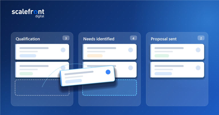 A deal moving between stages on a sales pipeline board